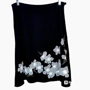 Vintage Floral Lace Applique Black A-Line Skirt  Romantic Goth Quiet Luxury 10